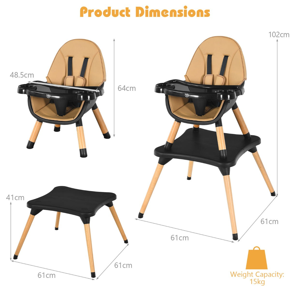 5-in-1 Convertible Wooden High Chair for Toddlers