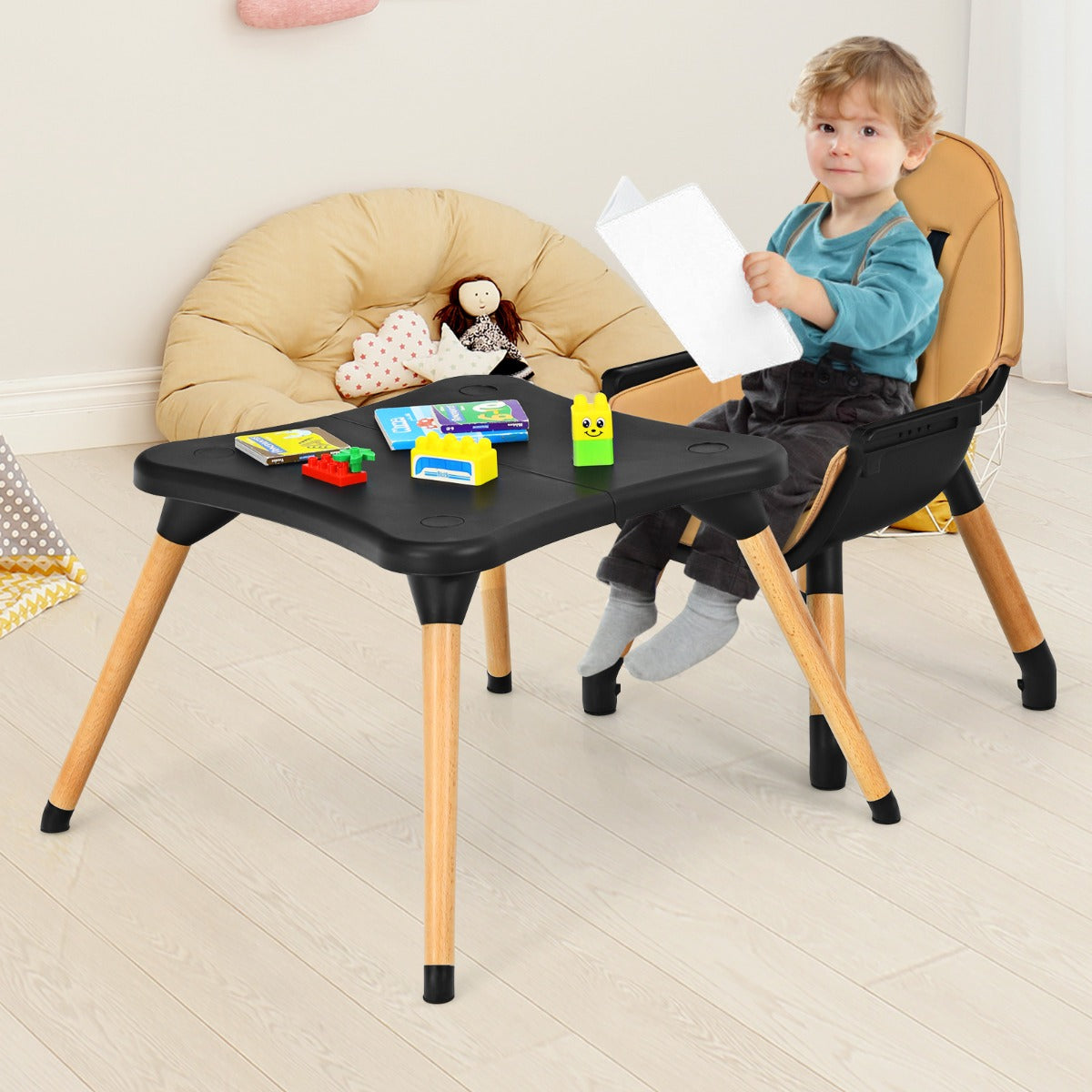 5-in-1 Convertible Wooden High Chair for Toddlers