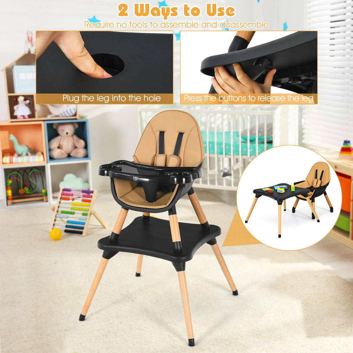 5-in-1 Convertible Wooden High Chair for Toddlers