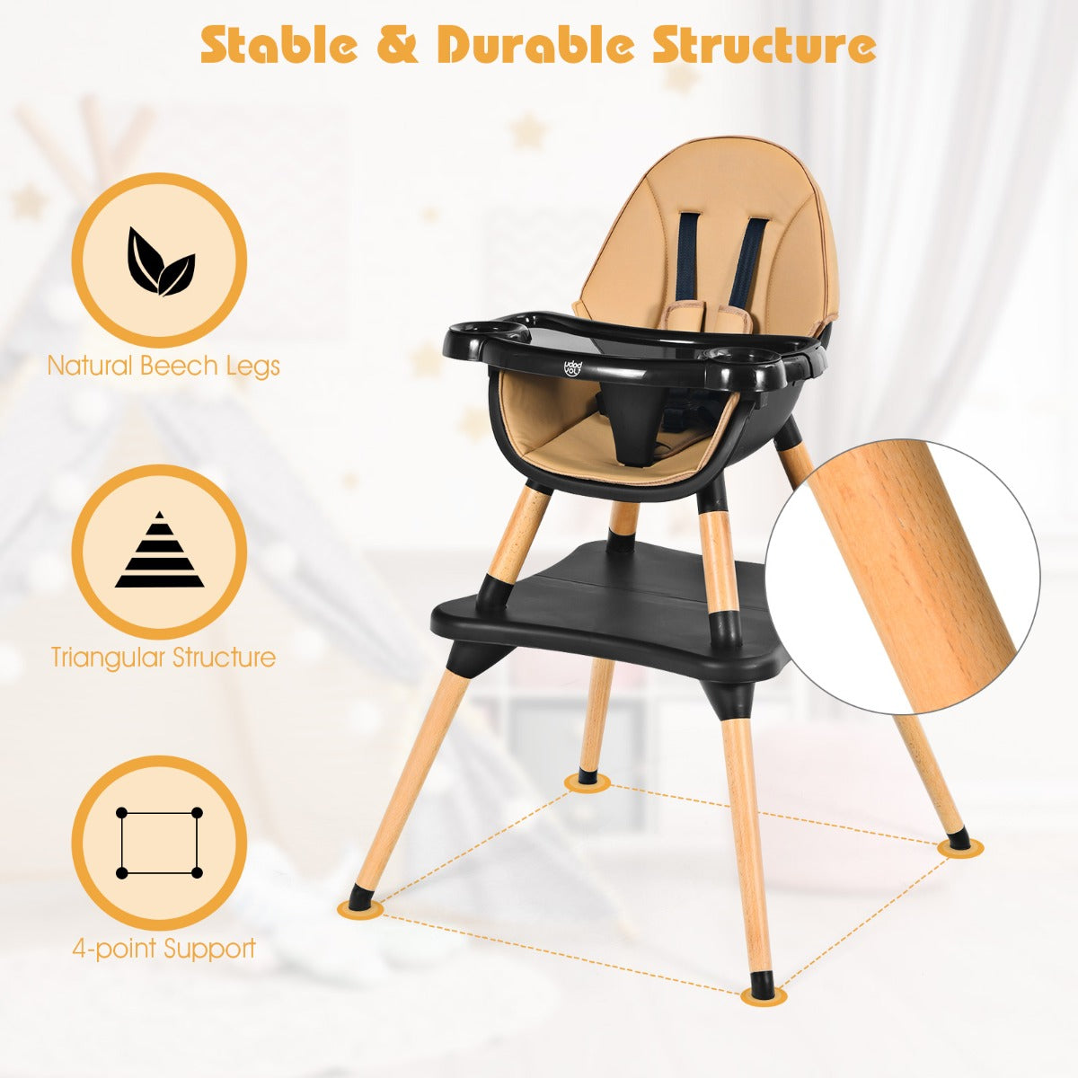 5-in-1 Convertible Wooden High Chair for Toddlers