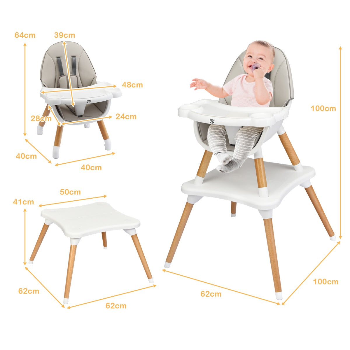 5-in-1 Convertible Wooden High Chair for Toddlers