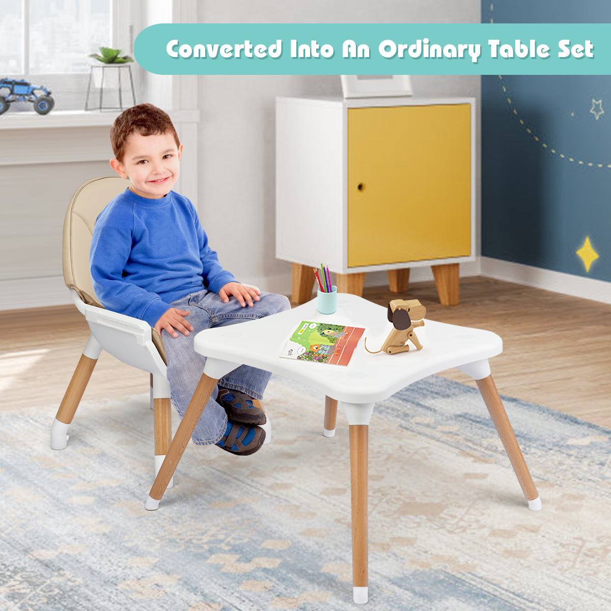 5-in-1 Convertible Wooden High Chair for Toddlers