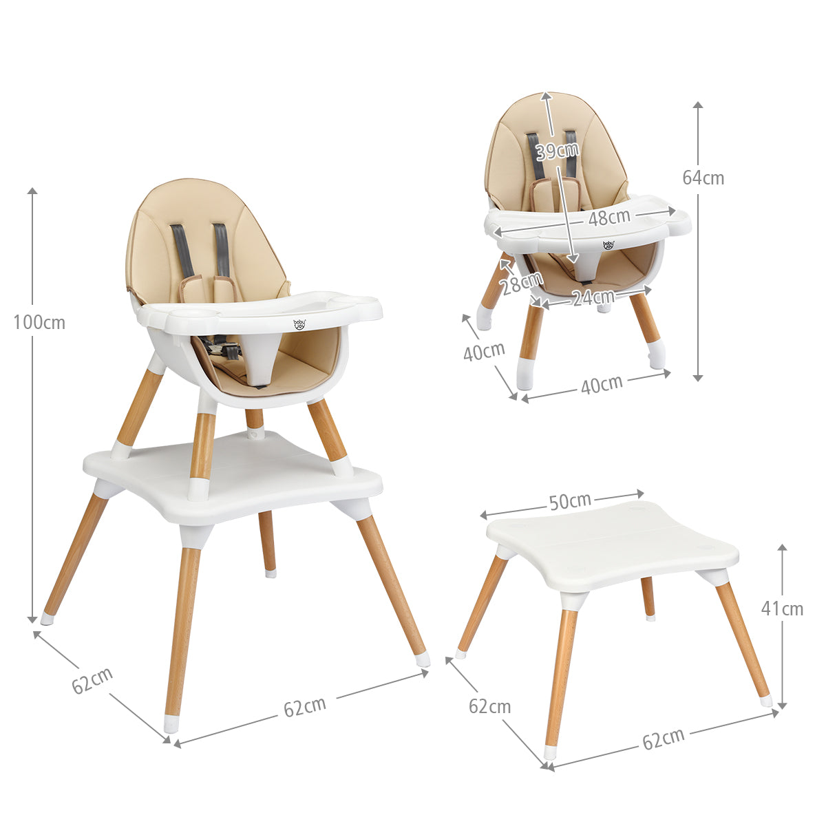 5-in-1 Convertible Wooden High Chair for Toddlers