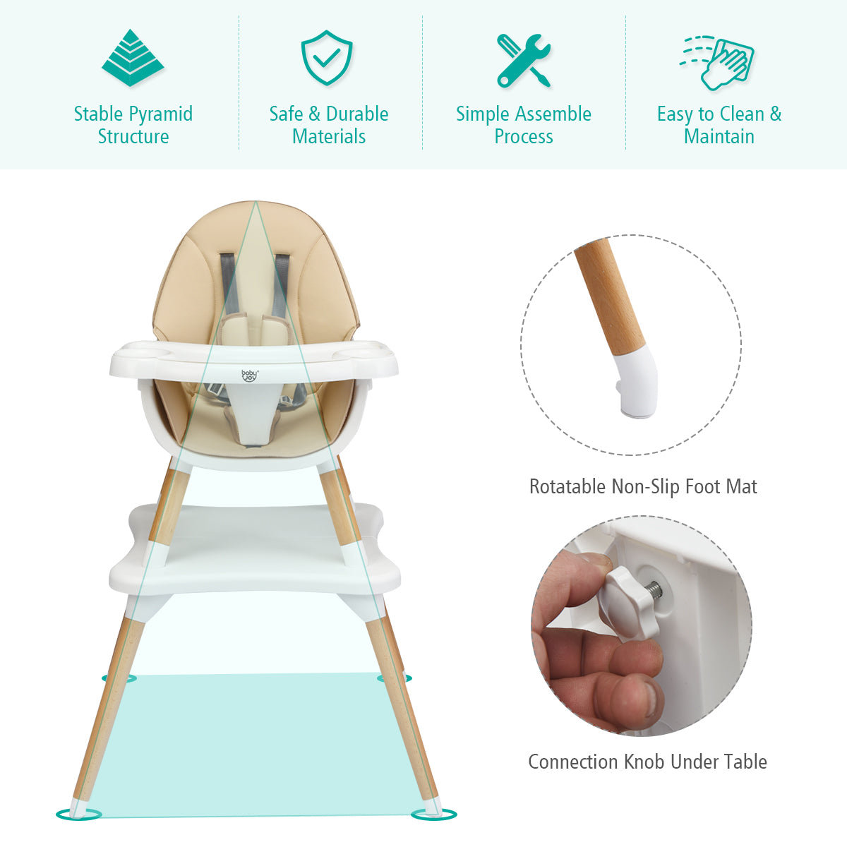 5-in-1 Convertible Wooden High Chair for Toddlers