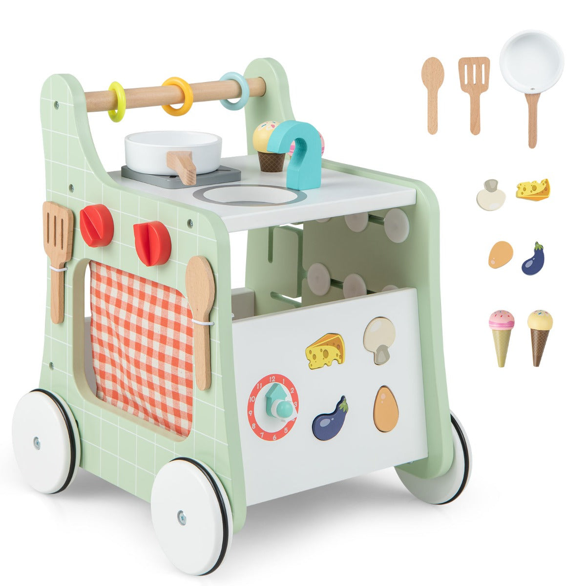 6-in-1 Toddler Push and Pull Walker with Play Kitchen for Kids