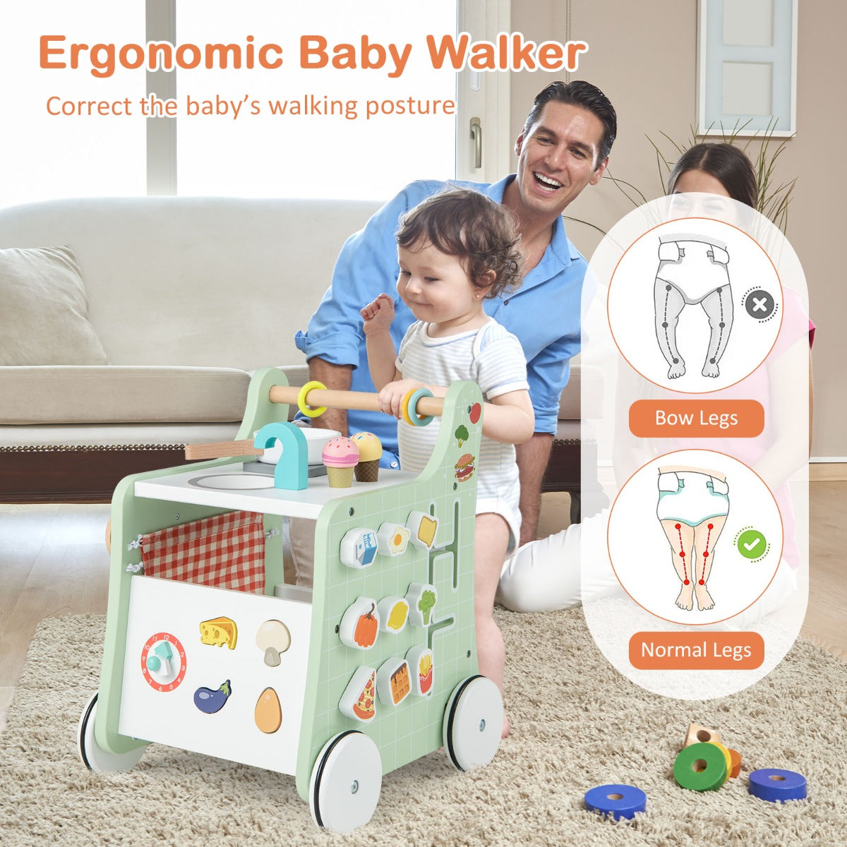 6-in-1 Toddler Push and Pull Walker with Play Kitchen for Kids