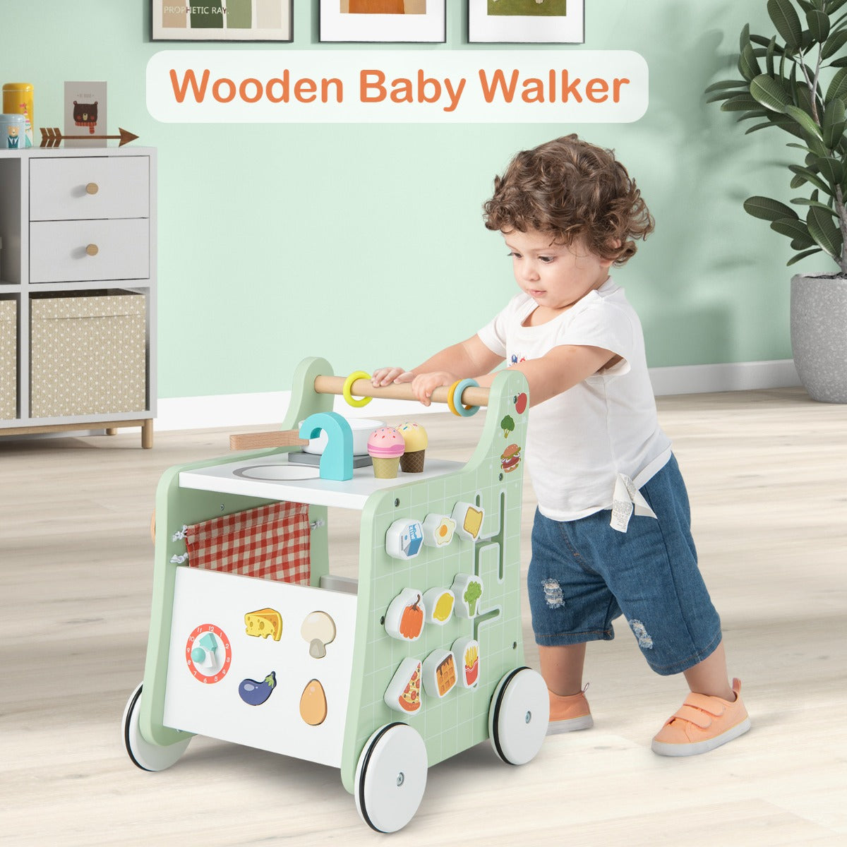 6-in-1 Toddler Push and Pull Walker with Play Kitchen for Kids