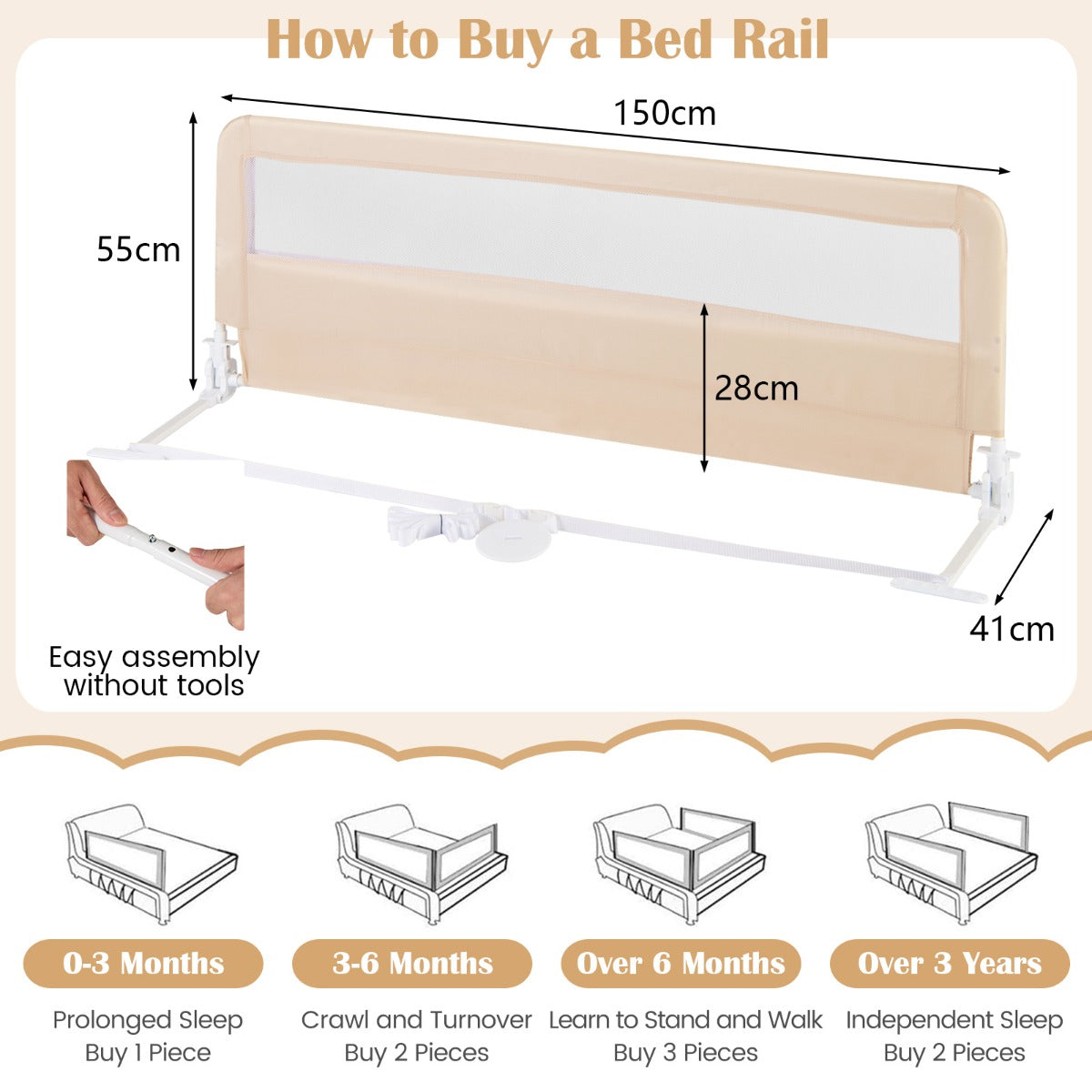 Height Adjustable Bed Rail with Mesh Cloth for Toddlers