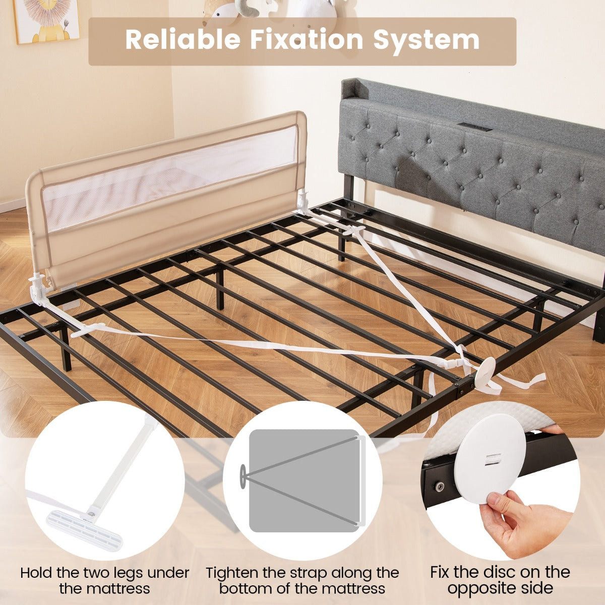 Height Adjustable Bed Rail with Mesh Cloth for Toddlers