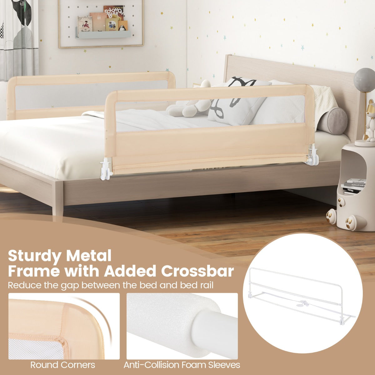 Height Adjustable Bed Rail with Mesh Cloth for Toddlers