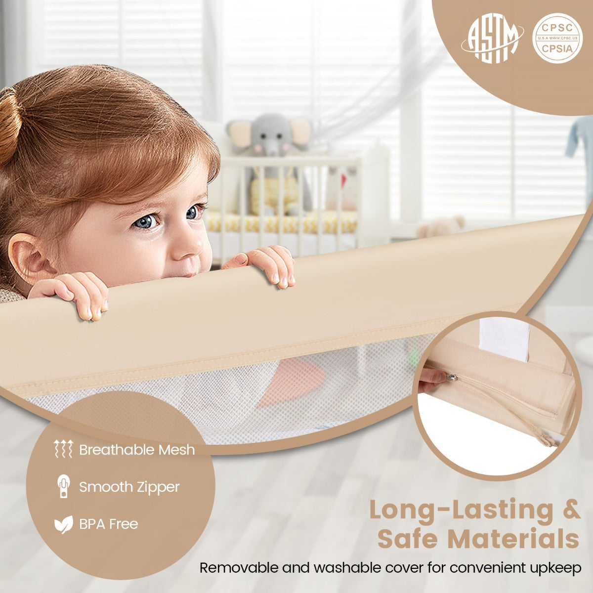 Height Adjustable Bed Rail with Mesh Cloth for Toddlers