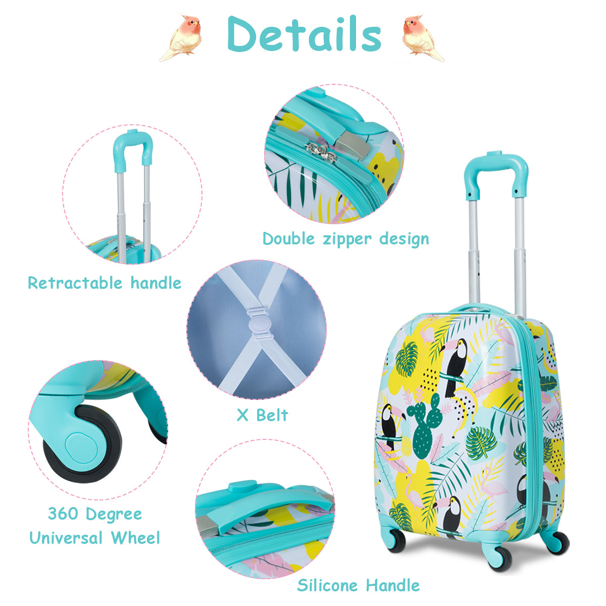 2 Pieces Carry On Luggage Set with Flamingo Pattern for Kids