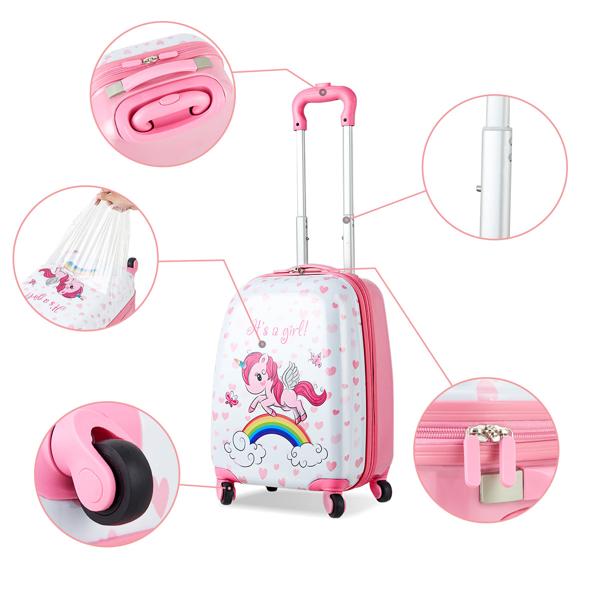 Kids Hard Shell Unicorn Luggage Backpack Set for Travel