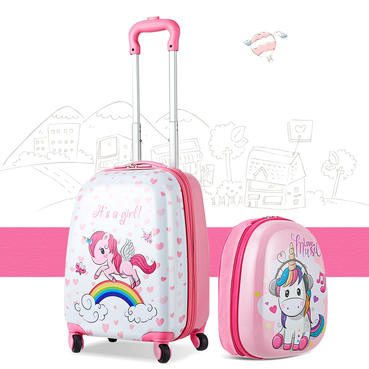 Kids Hard Shell Unicorn Luggage Backpack Set for Travel