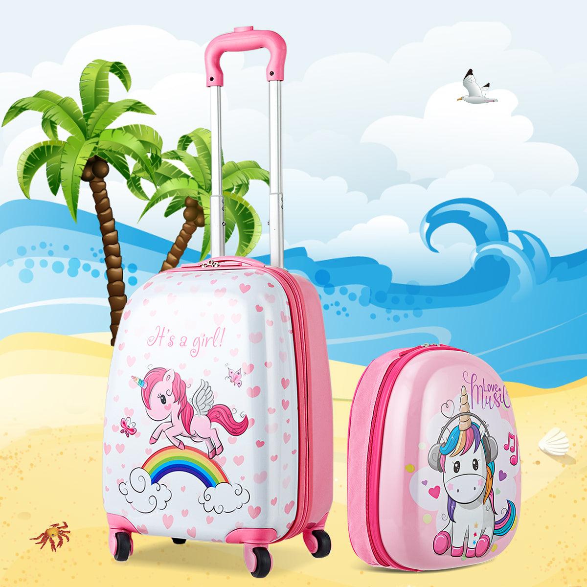 Kids Hard Shell Unicorn Luggage Backpack Set for Travel