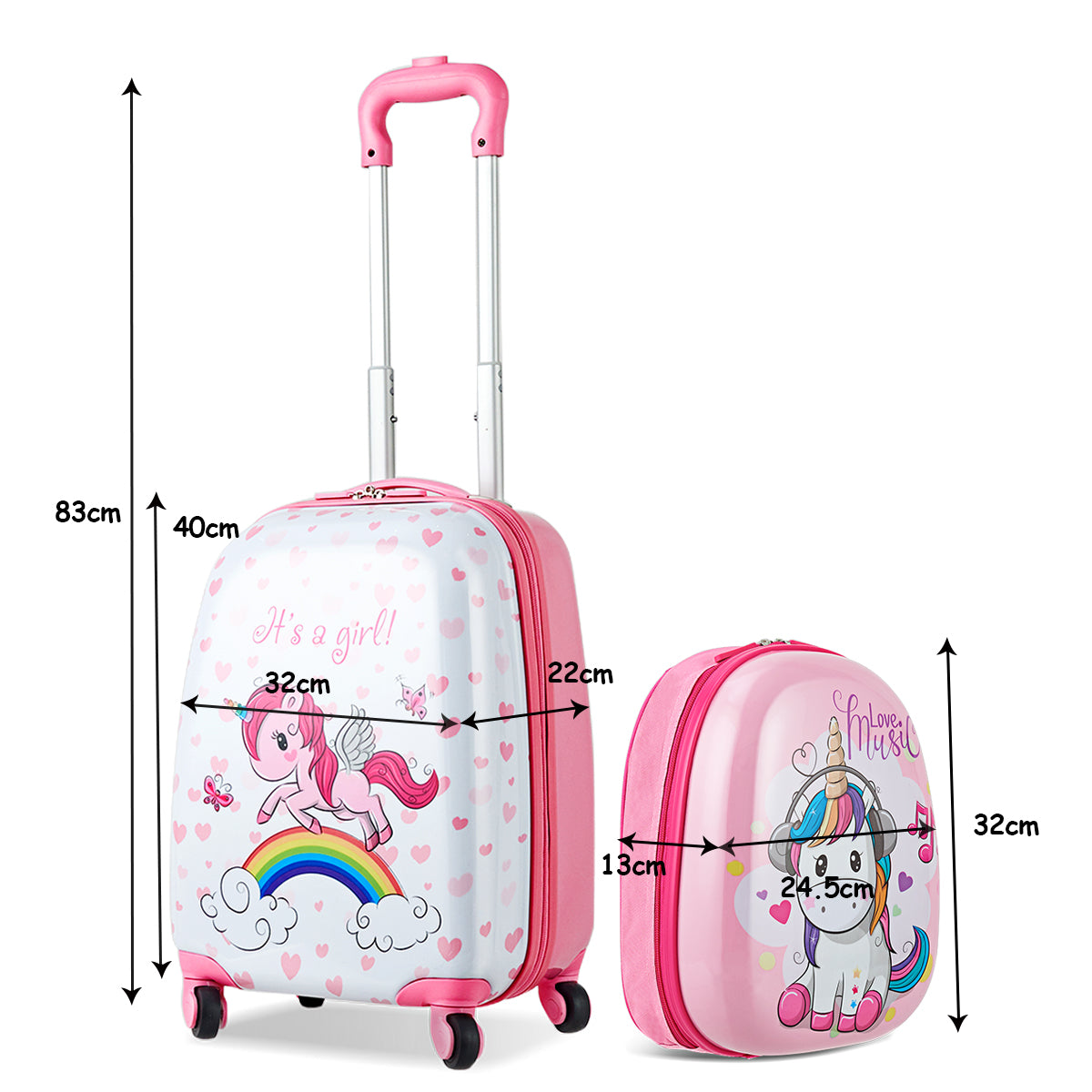 Kids Hard Shell Unicorn Luggage Backpack Set for Travel