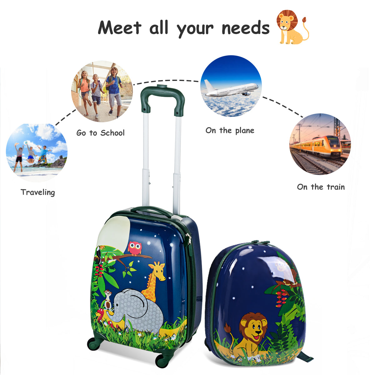 2 Pieces Kids Carry On Luggage Set with Spinner Wheels