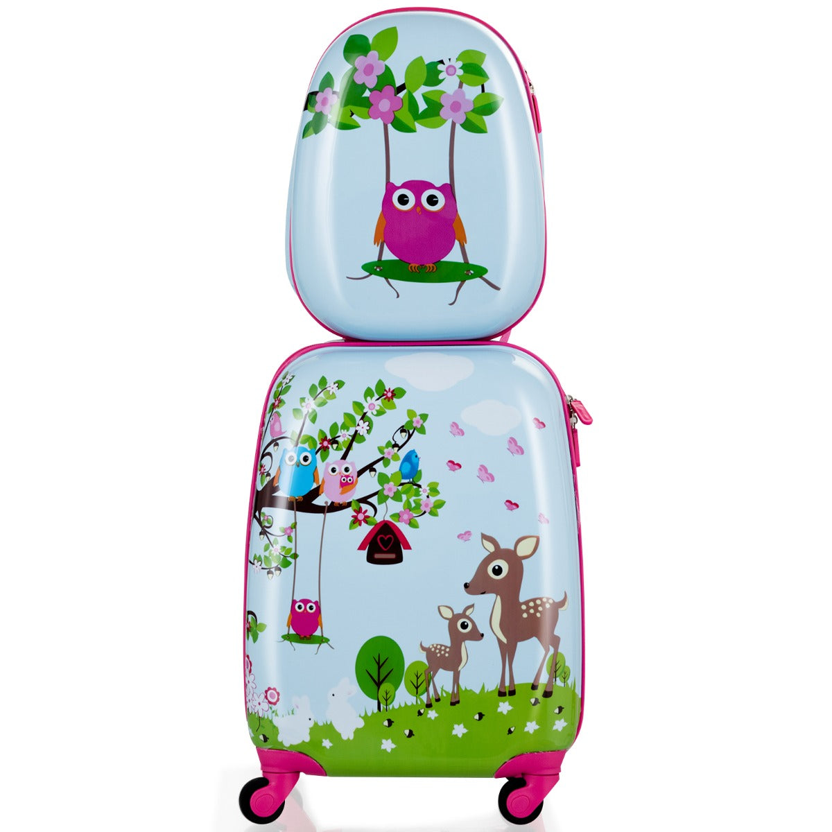 2 Pieces Kids Luggage Set with 4 Casters & Retractable Handle