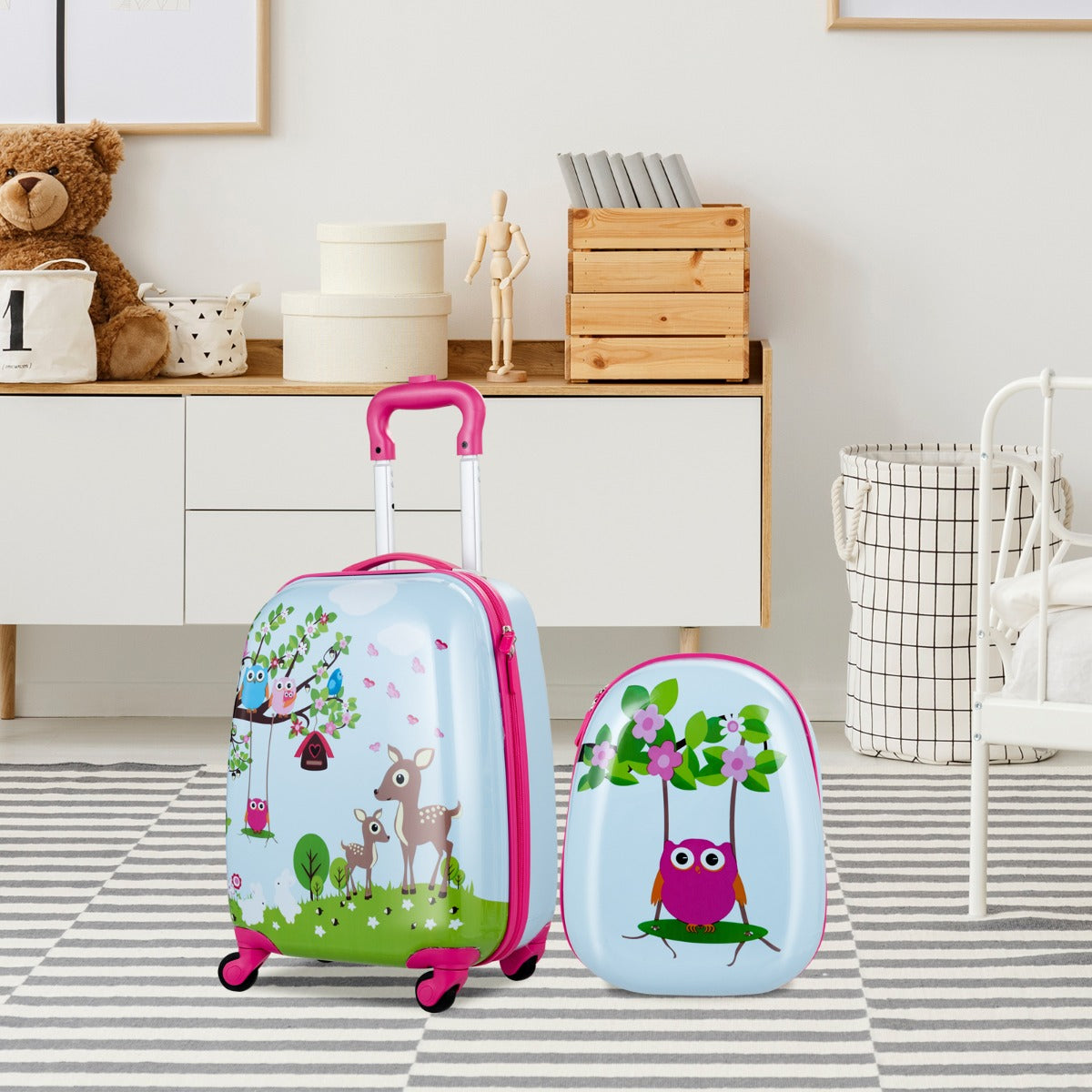 2 Pieces Kids Luggage Set with 4 Casters & Retractable Handle