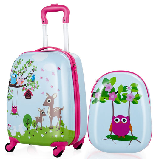 2 Pieces Kids Luggage Set with 4 Casters & Retractable Handle