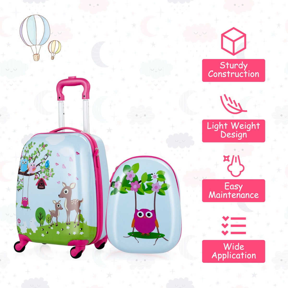 2 Pieces Kids Luggage Set with 4 Casters & Retractable Handle