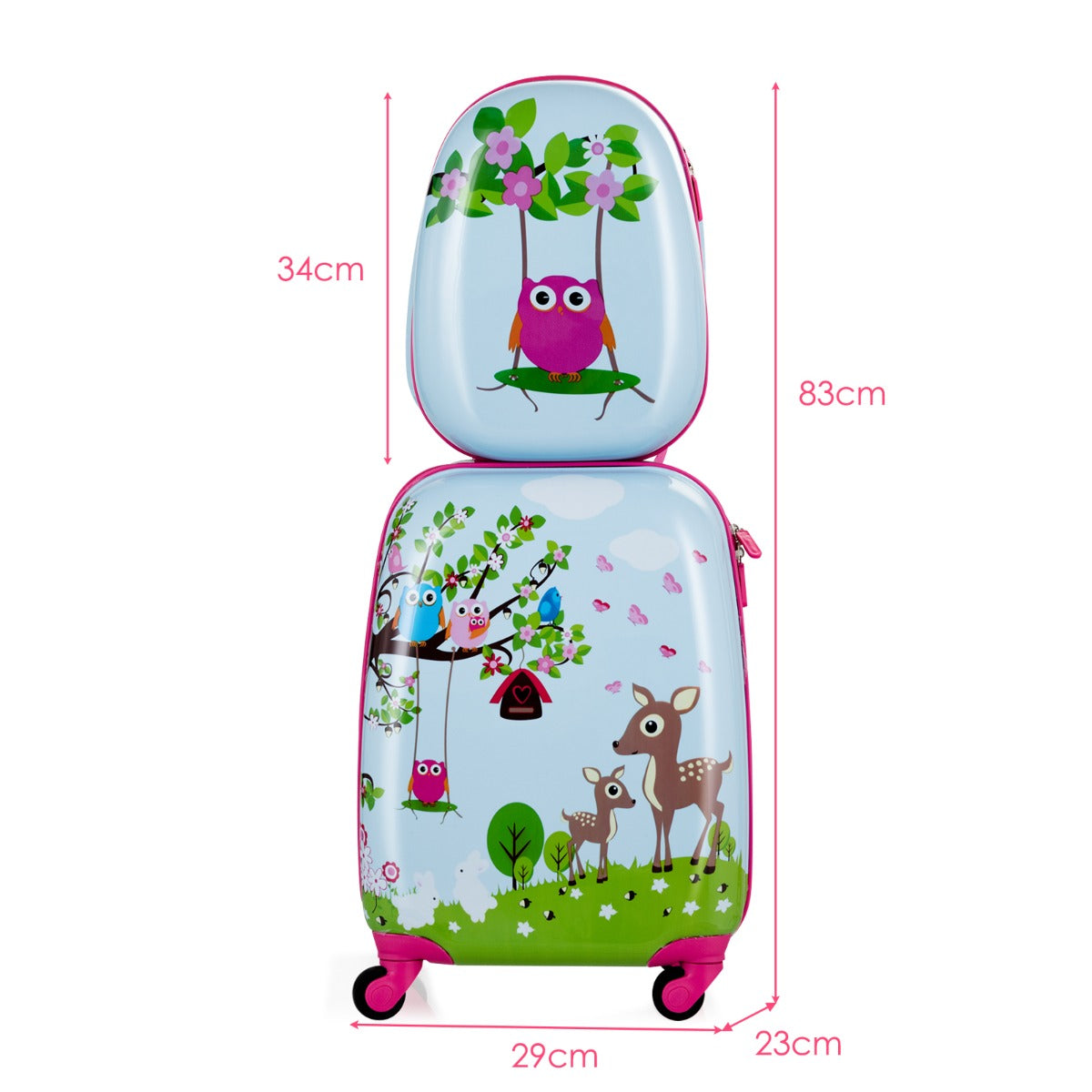 2 Pieces Kids Luggage Set with 4 Casters & Retractable Handle