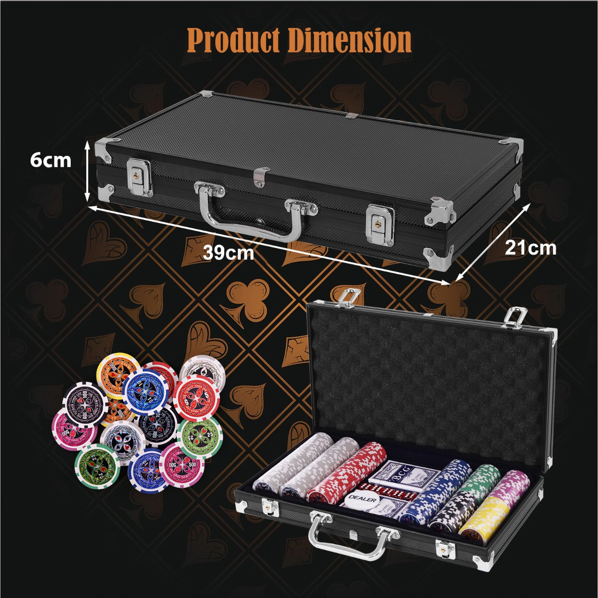 300 Pieces Casino Poker Chip Set with Aluminum Case for Party Game