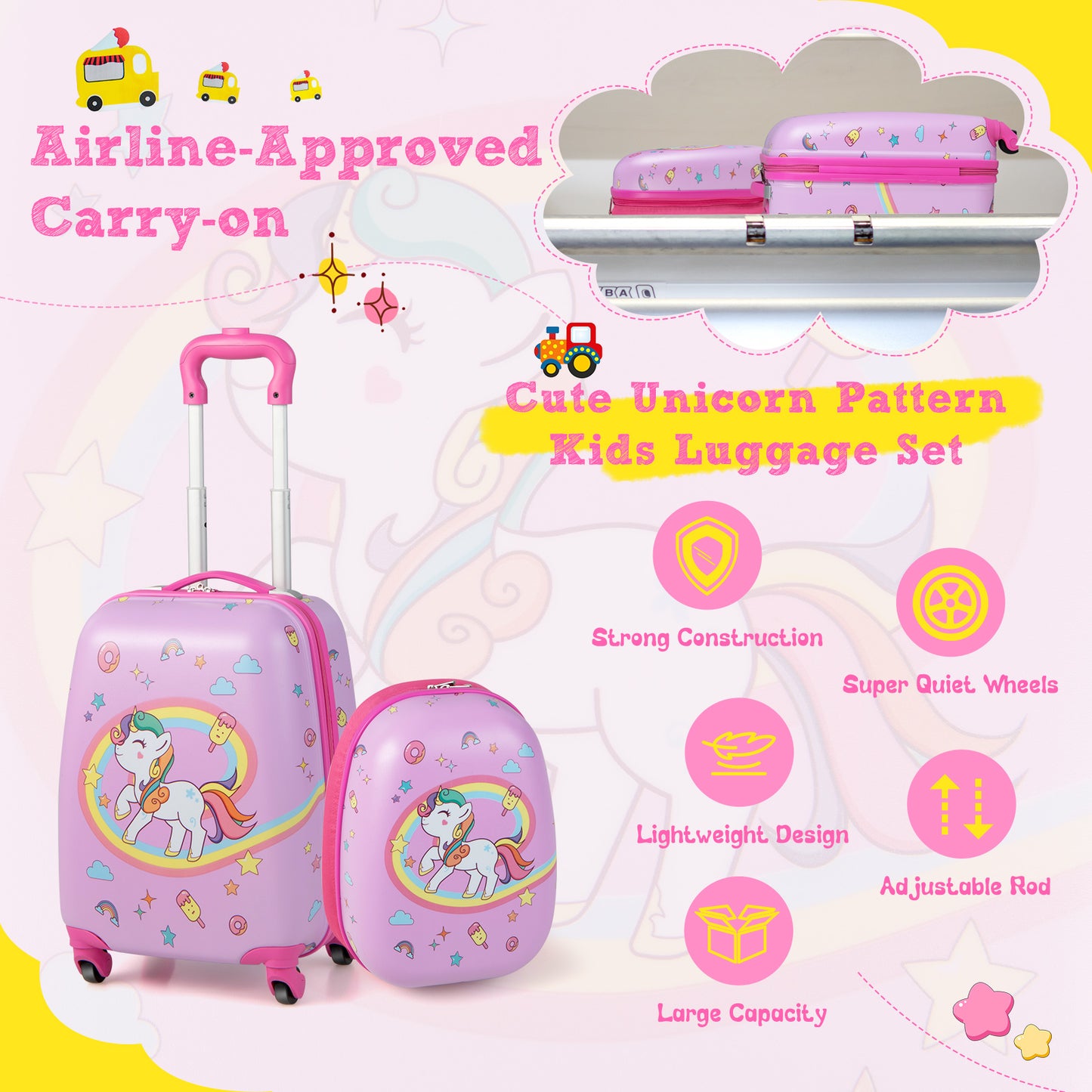 2-Piece Carry-on Luggage Set with Spinner Wheels for Children