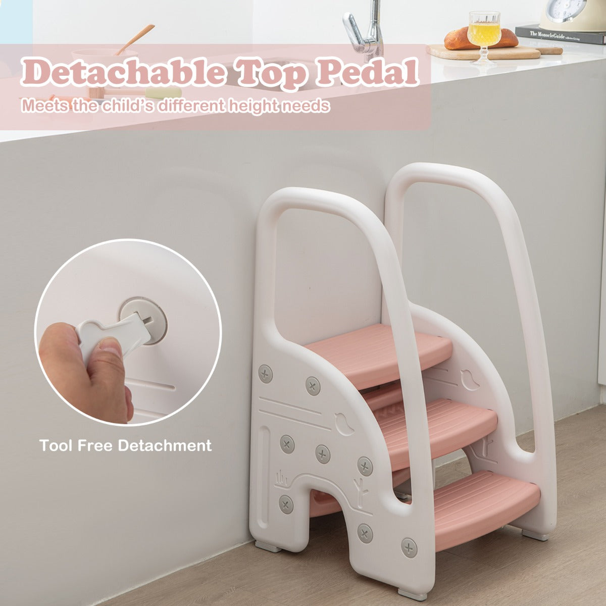 Three-Step Stool with Safety Handles and Non-slip Pedals for Toddlers