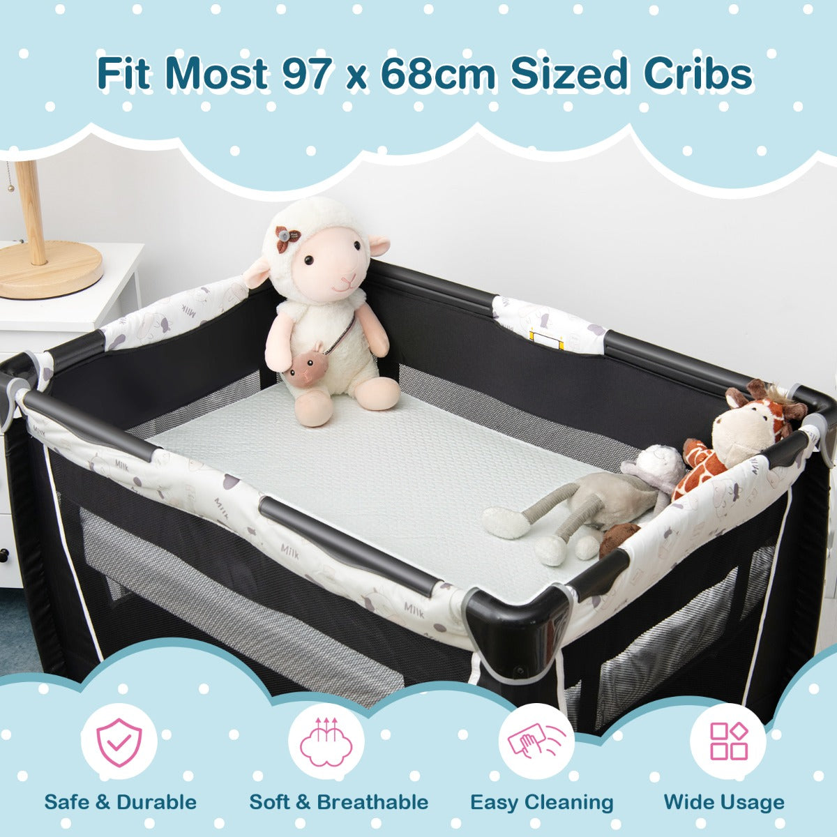 Baby Bed Mattress Playard Pad with Removable Cover