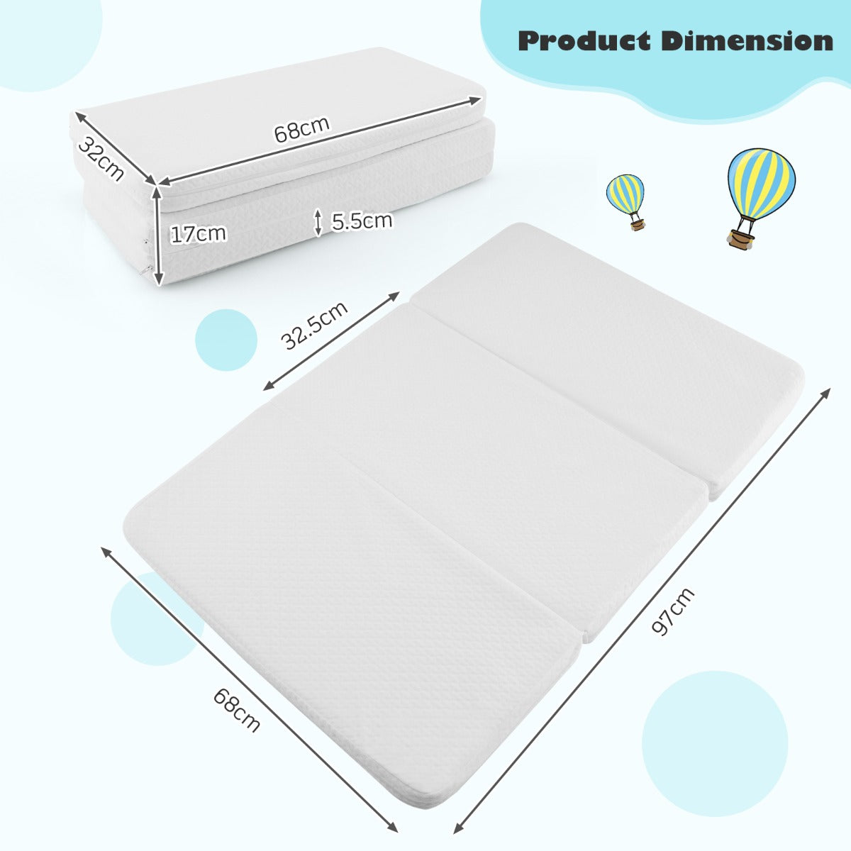 Tri-fold Baby Foam Mattress with Carrying Bag for Travel