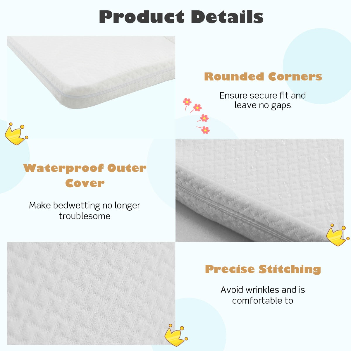 Tri-fold Baby Foam Mattress with Carrying Bag for Travel