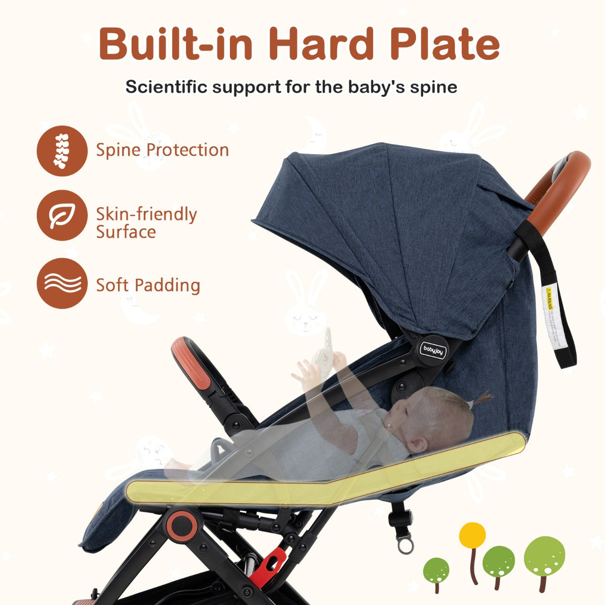 Canopy Stroller with Adjustable 95°- 175° Backrest for Baby