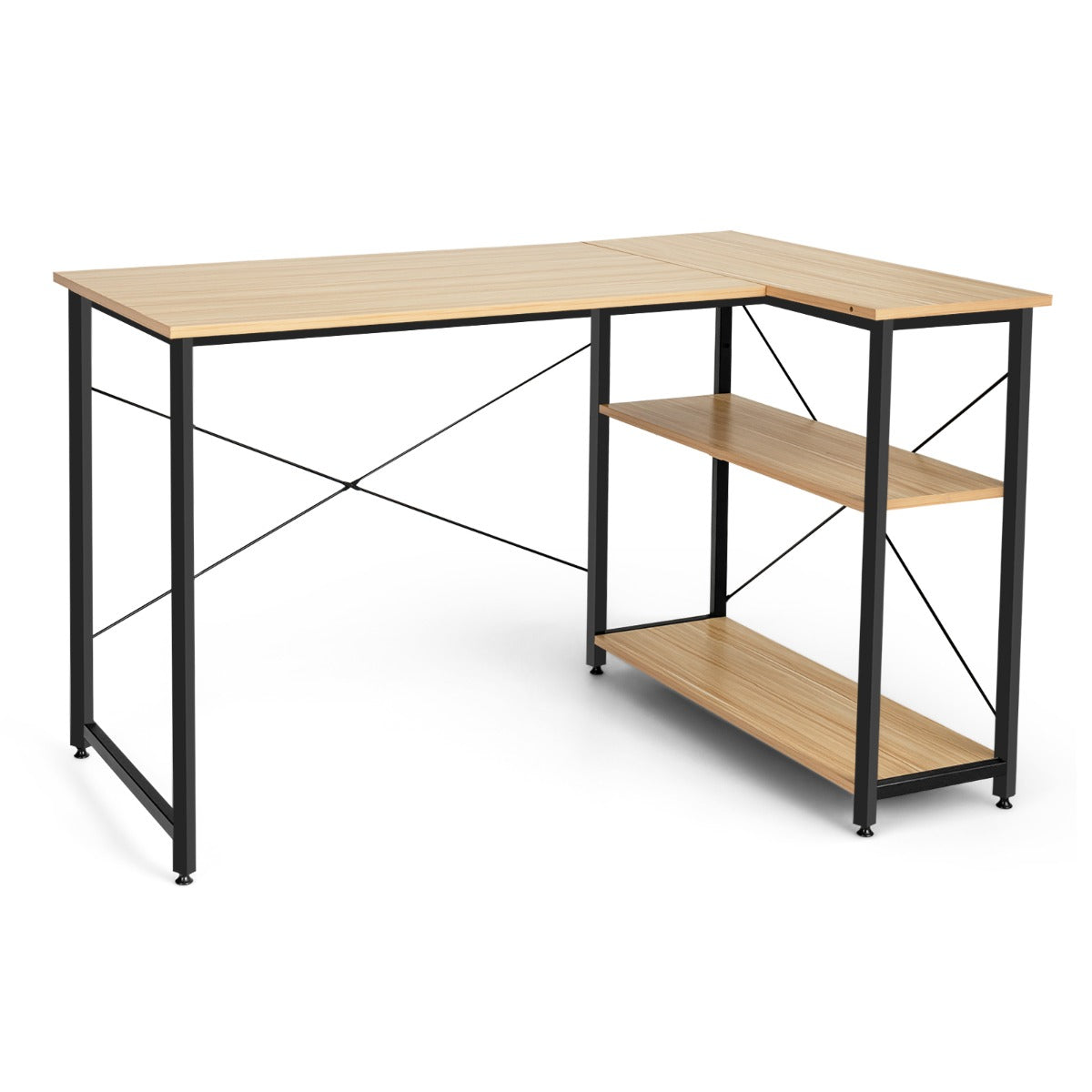 L-Shaped Corner Computer Desk with Adjustable Bookshelf for Office