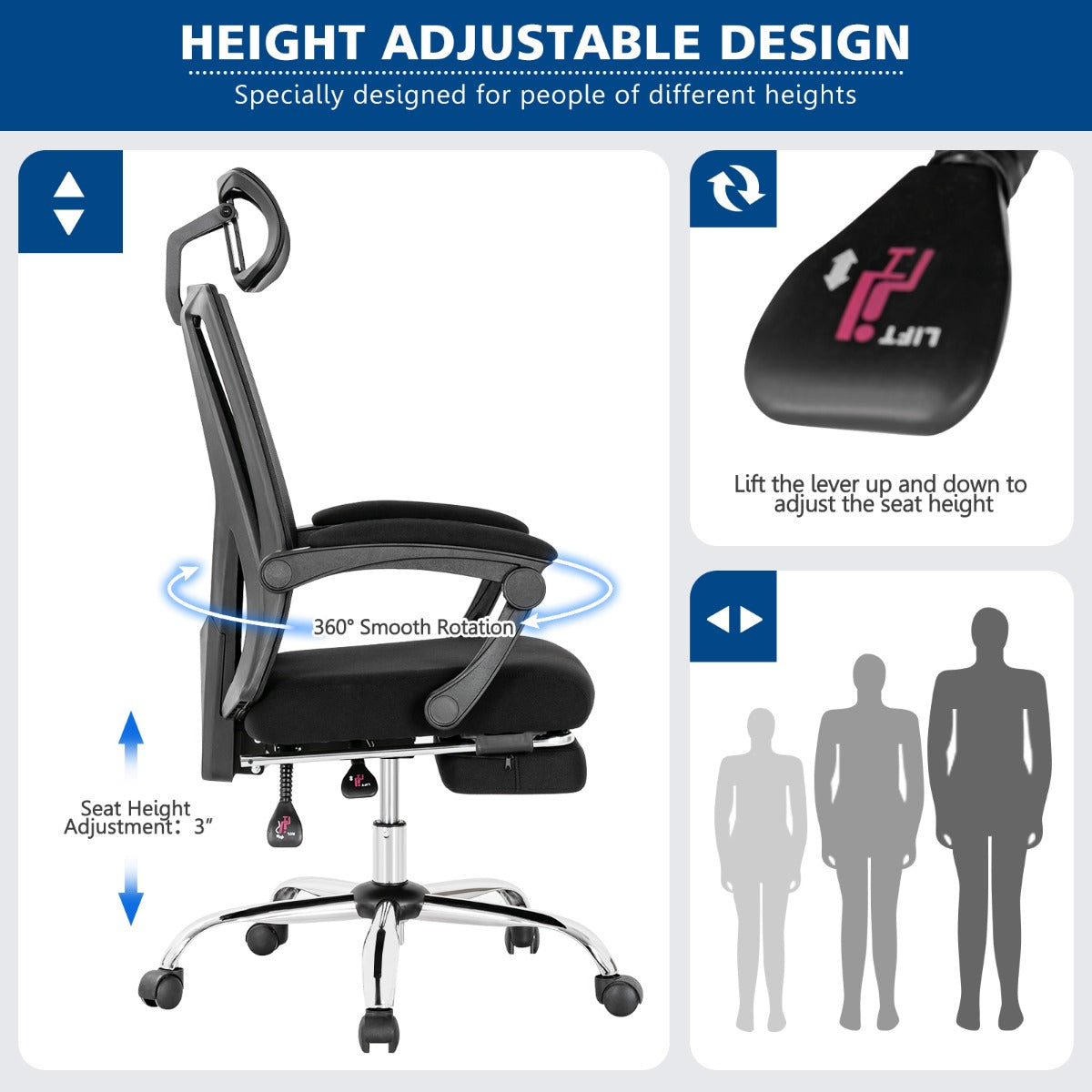 Ergonomic Recliner Mesh Office Chair with Adjustable Headrest for Home Office