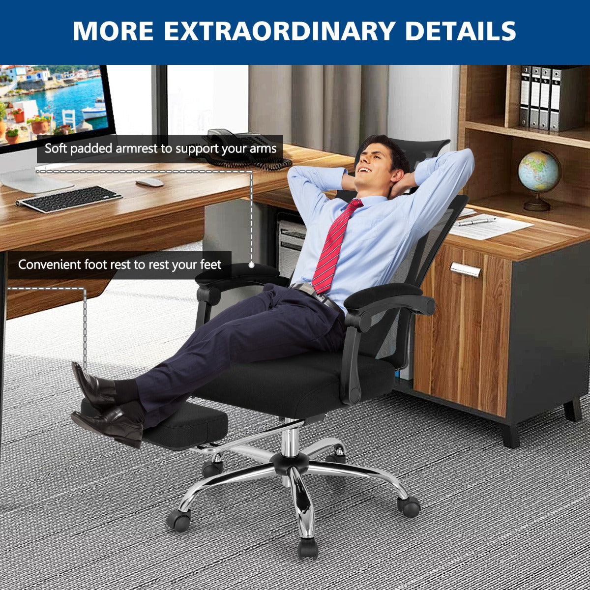 Ergonomic Recliner Mesh Office Chair with Adjustable Headrest for Home Office