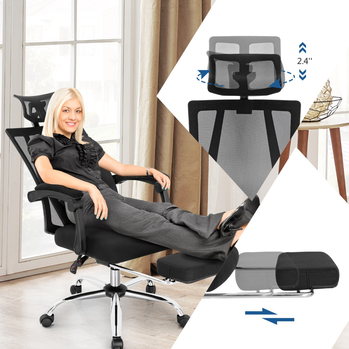 Ergonomic Recliner Mesh Office Chair with Adjustable Headrest for Home Office