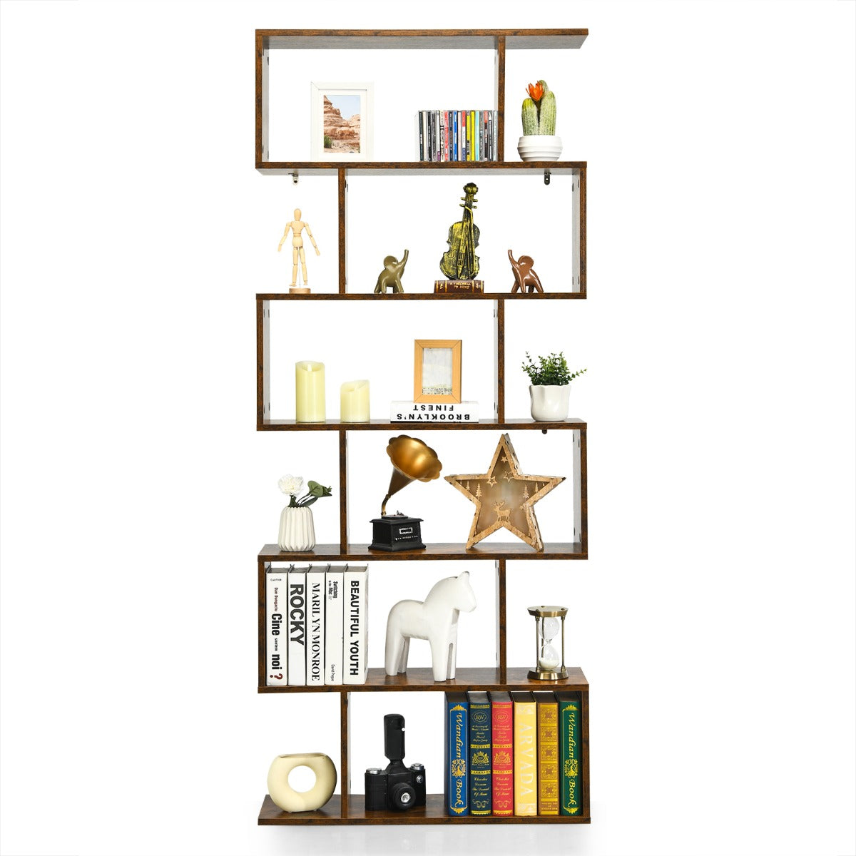 6-Tier Bookshelf with Anti-Tipping Device for Office