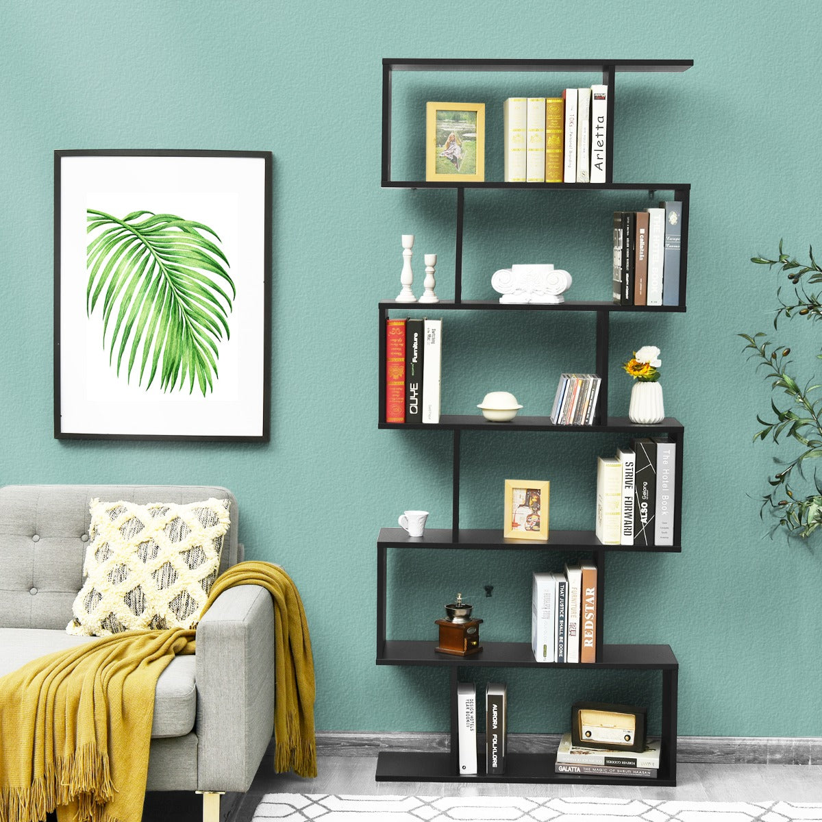 6-Tier Bookshelf with Anti-Tipping Device for Office