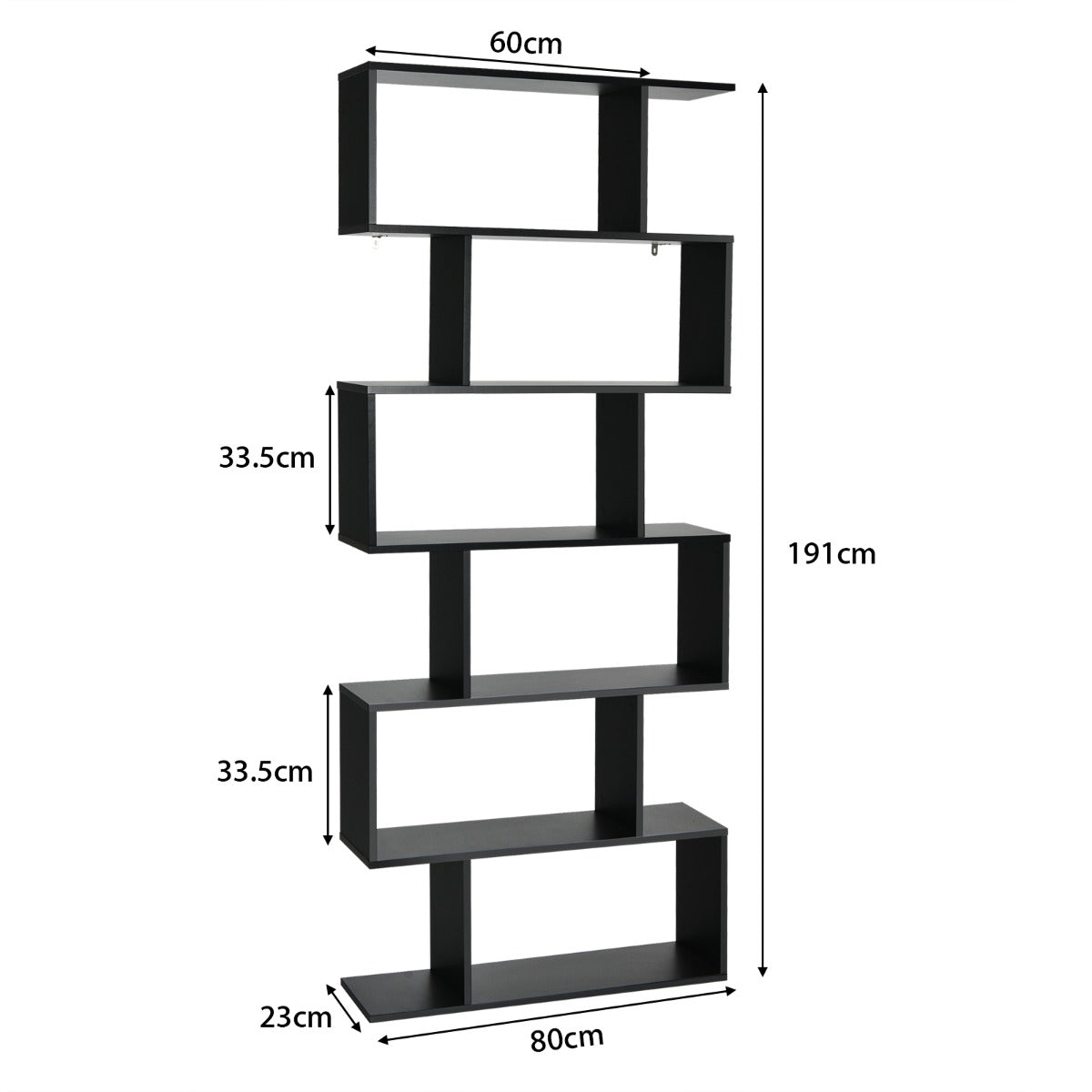 6-Tier Bookshelf with Anti-Tipping Device for Office