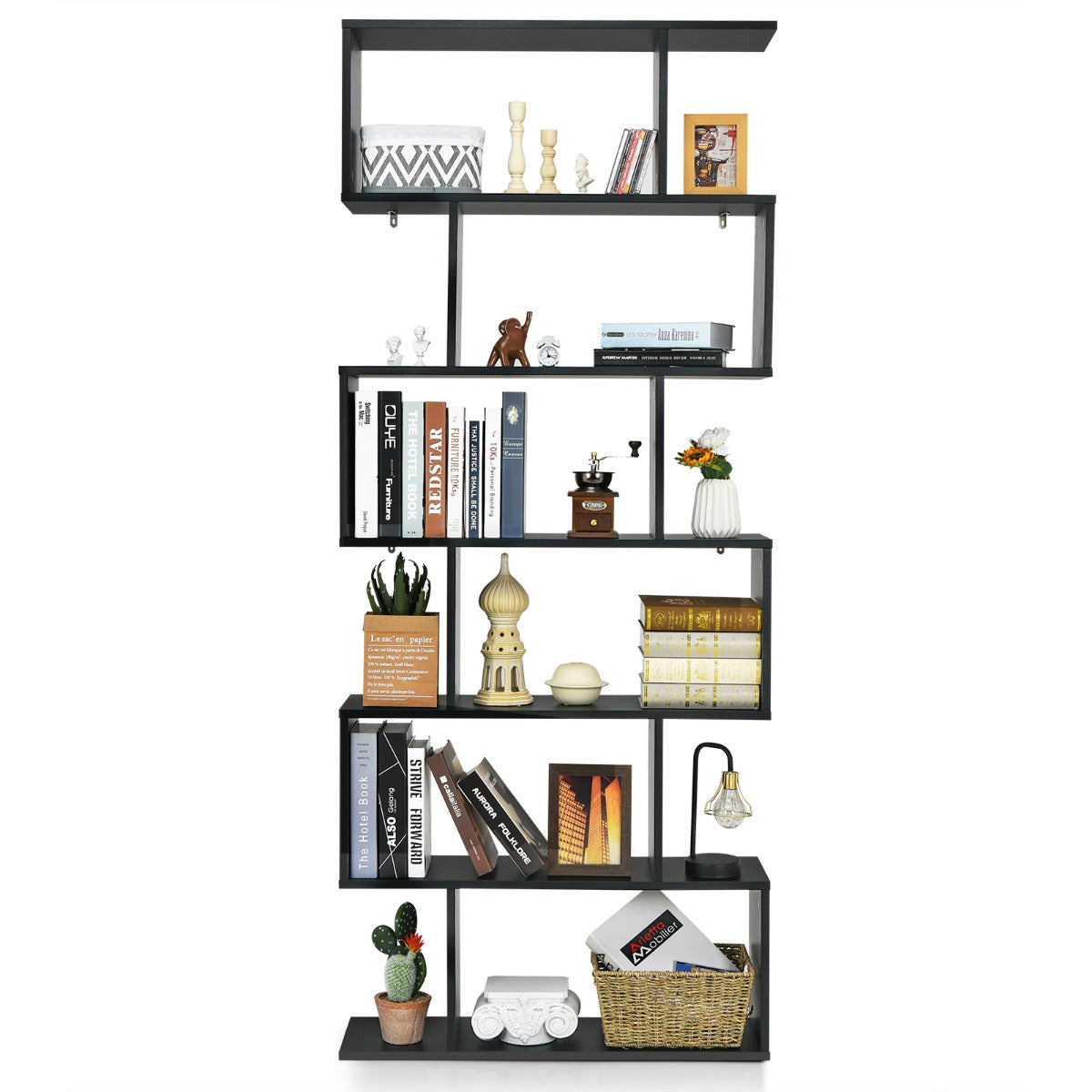 6-Tier Bookshelf with Anti-Tipping Device for Office