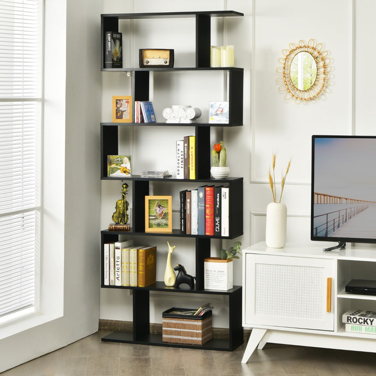 6-Tier Bookshelf with Anti-Tipping Device for Office