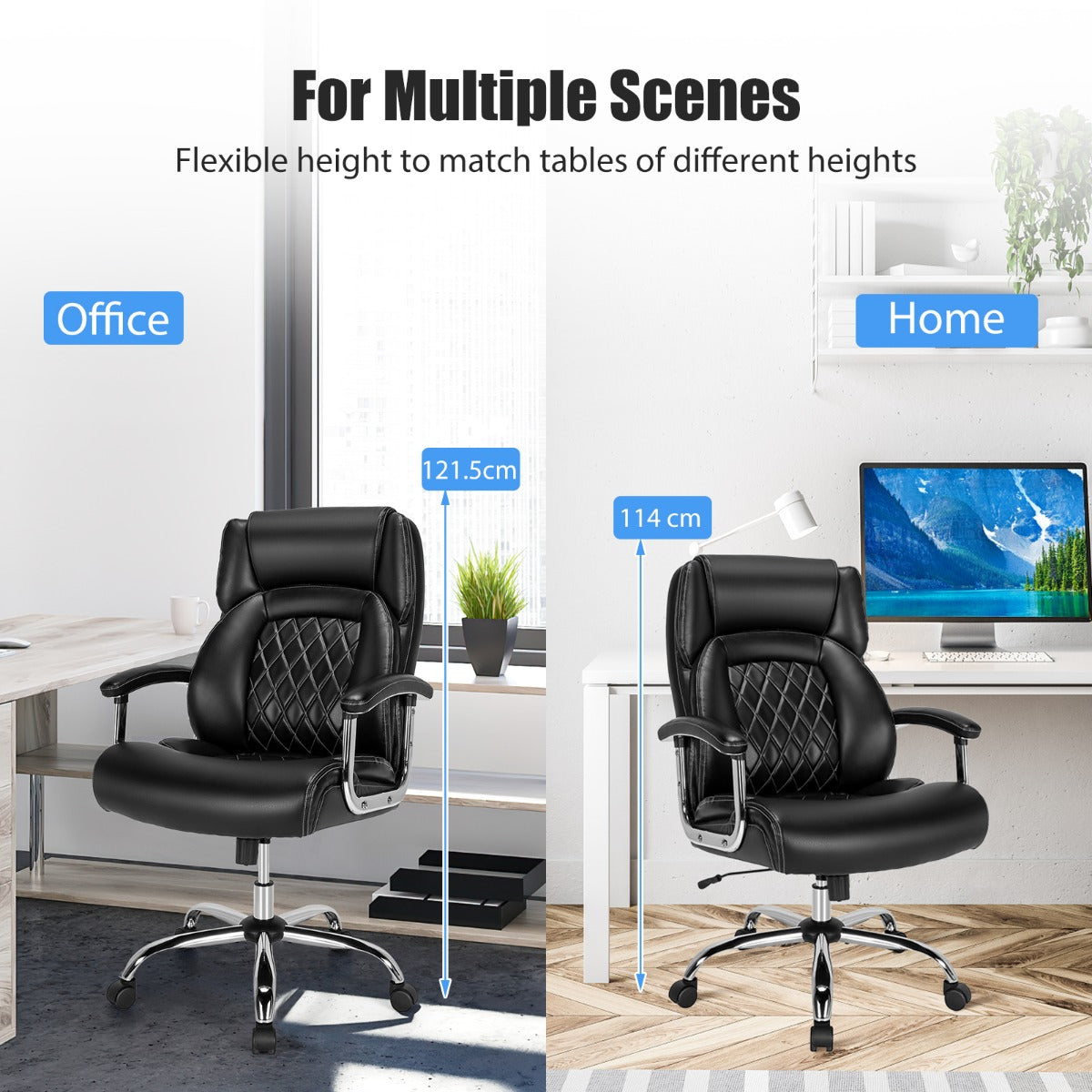 Height Adjustable Executive Chair with Upgraded Padded Armrest for Home/Office