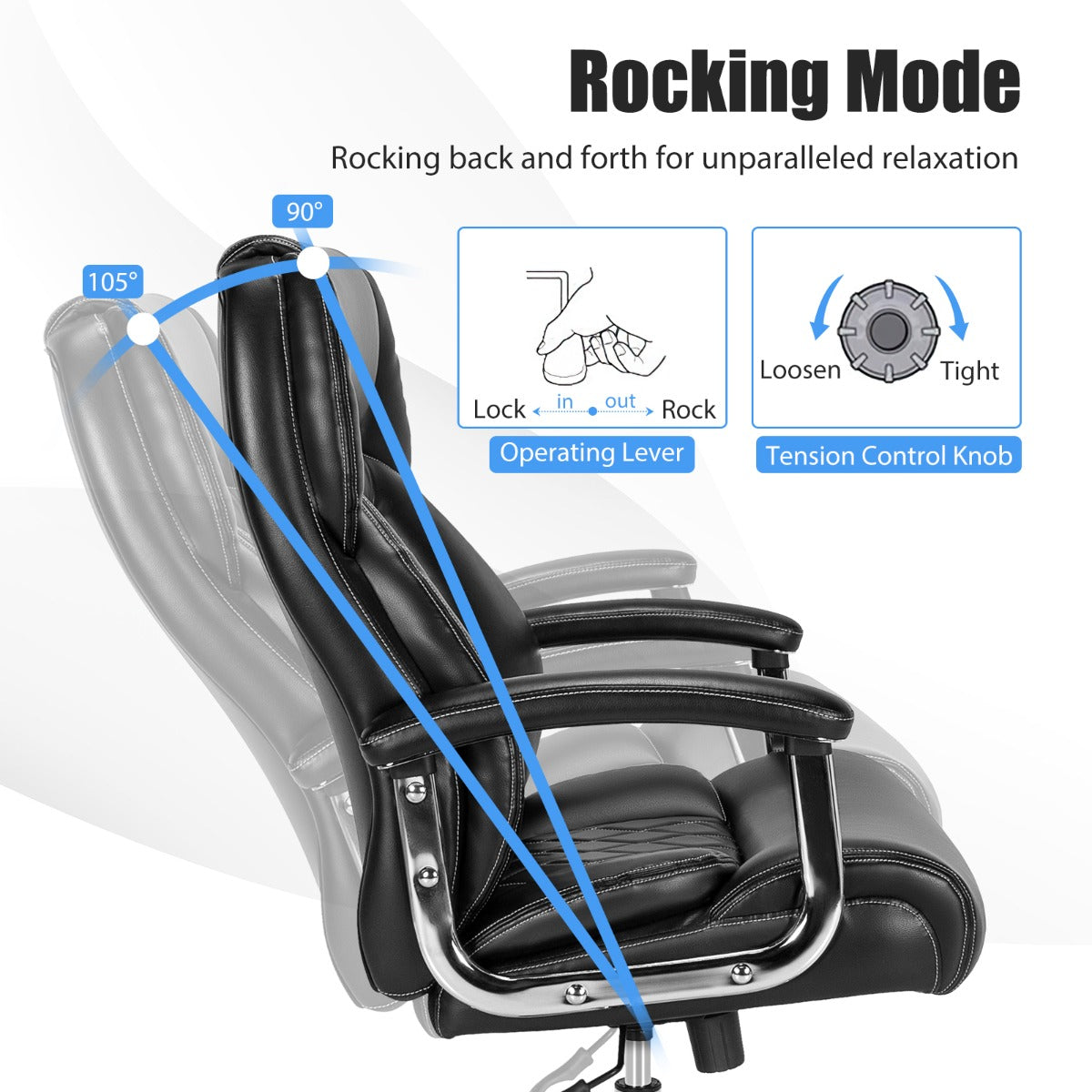 Height Adjustable Executive Chair with Upgraded Padded Armrest for Home/Office