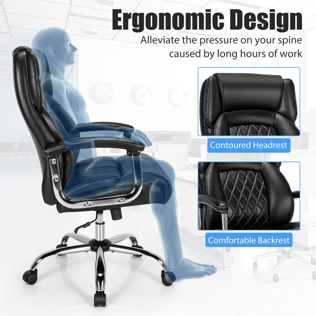 Height Adjustable Executive Chair with Upgraded Padded Armrest for Home/Office