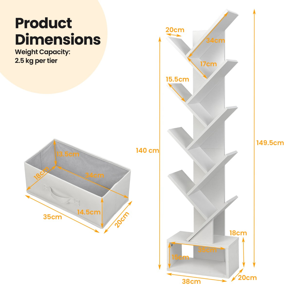 10-Tier Tree Bookcase with Drawer for Storage