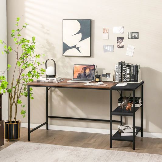 140CM Computer Desk with 2-tier Storage Shelves & Steel Frame