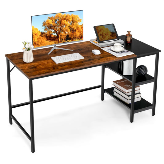 140CM Computer Desk with 2-tier Storage Shelves & Steel Frame