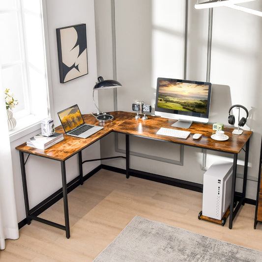 L-Shaped Desk with CPU Stand & Heavy-duty Metal Frame