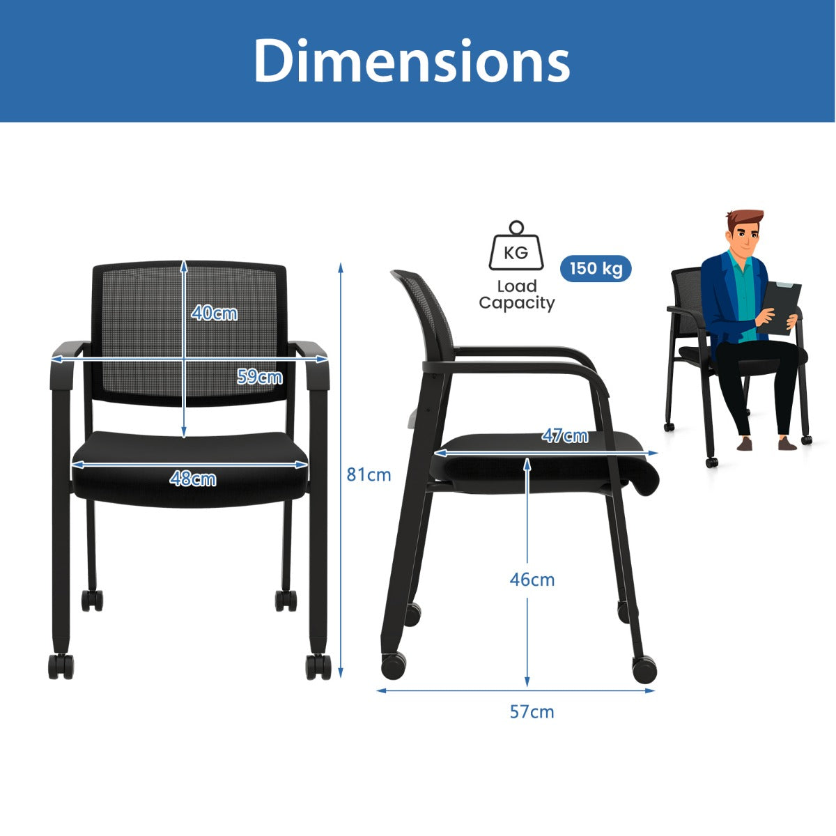 Office Mesh Chairs with Armrests and Wheels